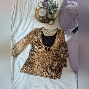 Women's Three Quarter Sleeve Animal Print Traditions Blouse